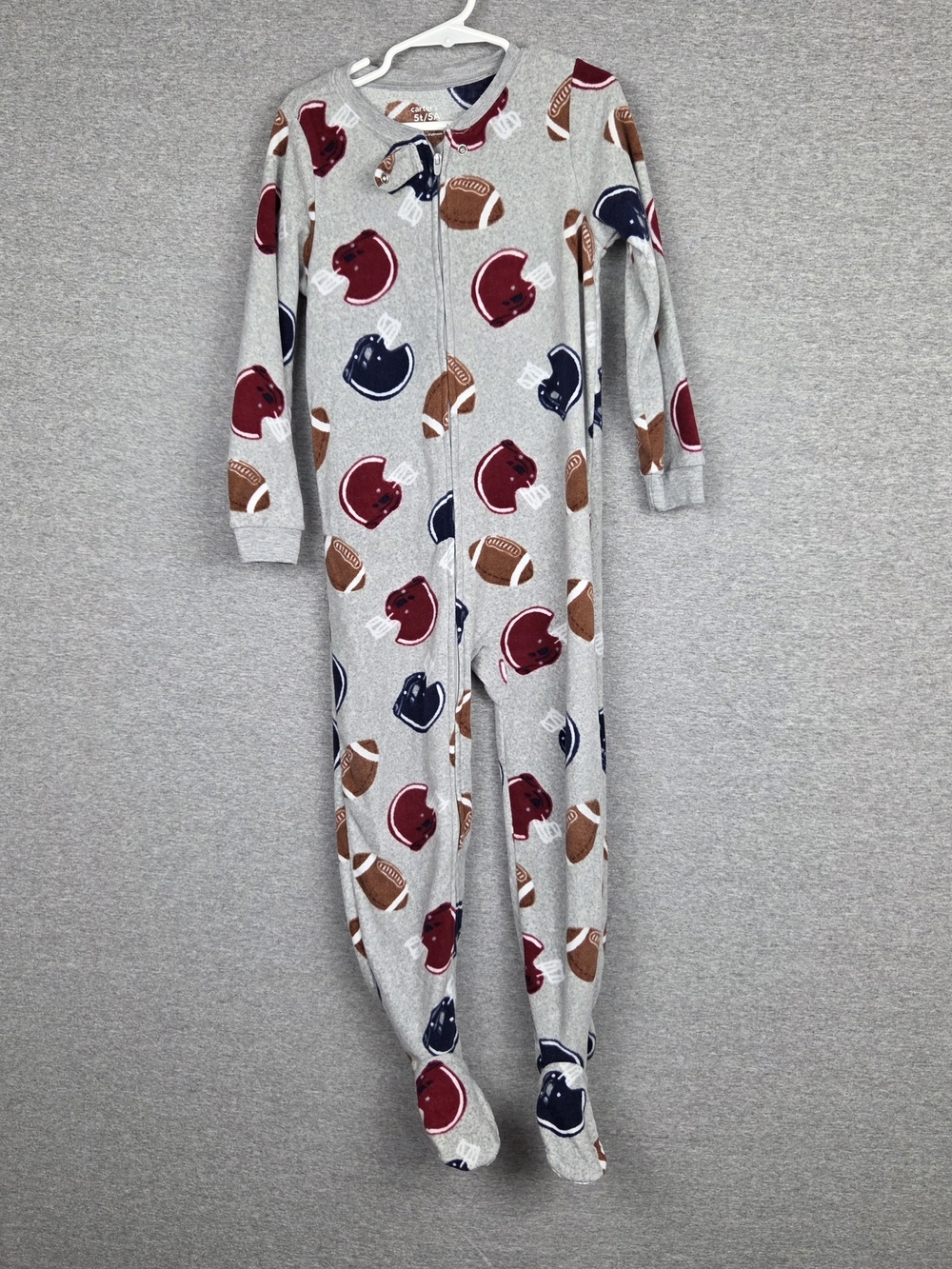 Carter's 5T Gray Football Print Fleece One-Piece Zip Pajamas